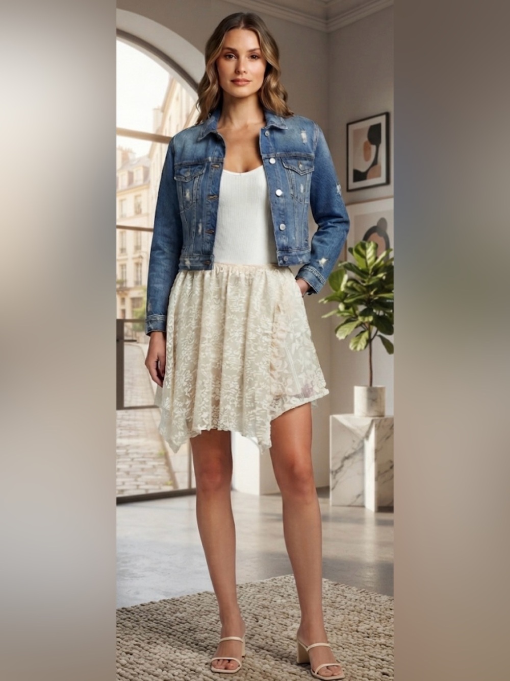 Zara Asymmetric Lace Mini Skirt